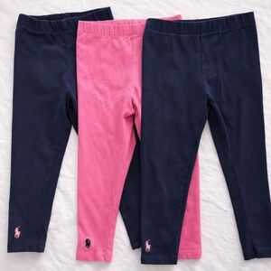 3T Polo Ralph Lauren Leggings Bundle Girls Pink Blue Pony Logo Pants Lot 3